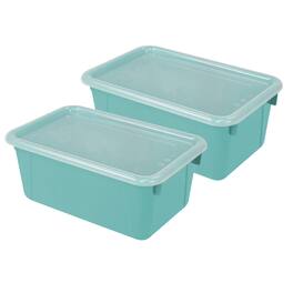 Storex - Small Cubby Bin, with Cover, Classroom Teal, Pack of 2