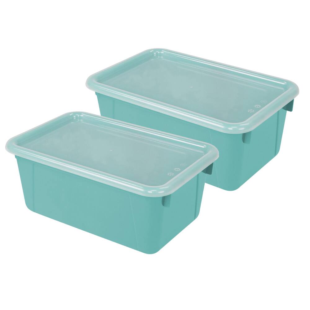Front. Storex - Storex Small Cubby Bin, with Cover, Classroom Teal, Pack of 2.