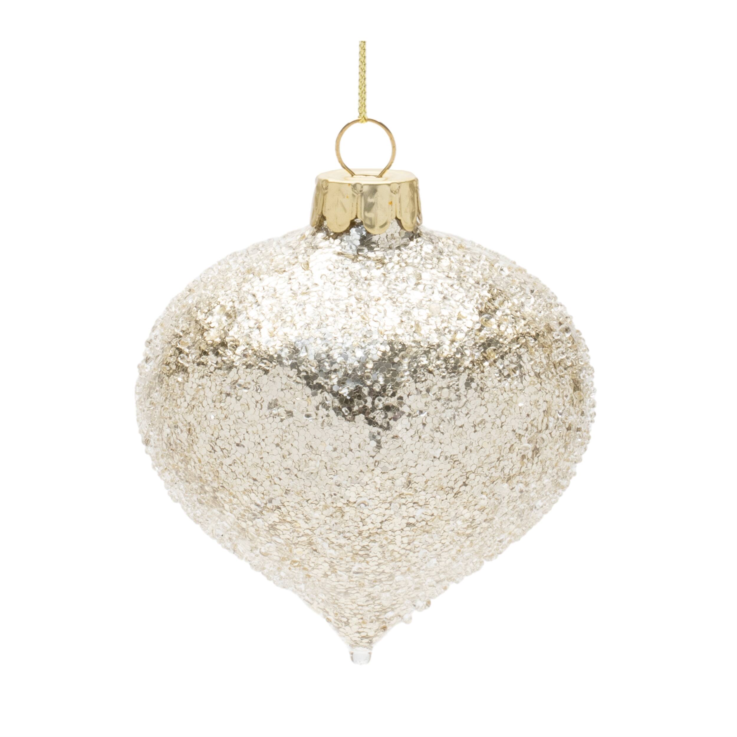 Back. BreeBe - Beaded Glass Ornament (Set of 12) - Gold.