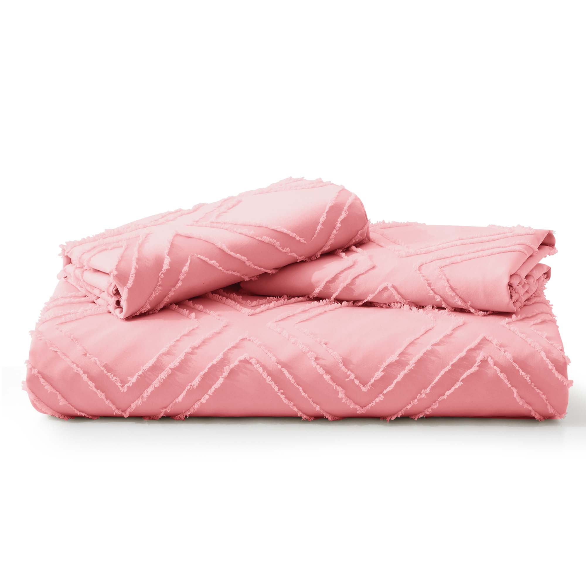 Alt View 1. Peace Nest - Peace Nest Tufted Clipped Jacquard Geometric Duvet Cover & Pillowcase Set - Square Pink.