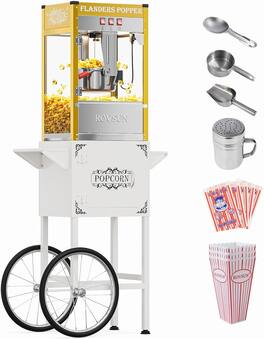 Winado - 850W Popcorn Machine Movie Theater Style with Cart & Wheels, 10 Ounce Kettle Makes Up to 40 Cups Popcorn Maker - Gold