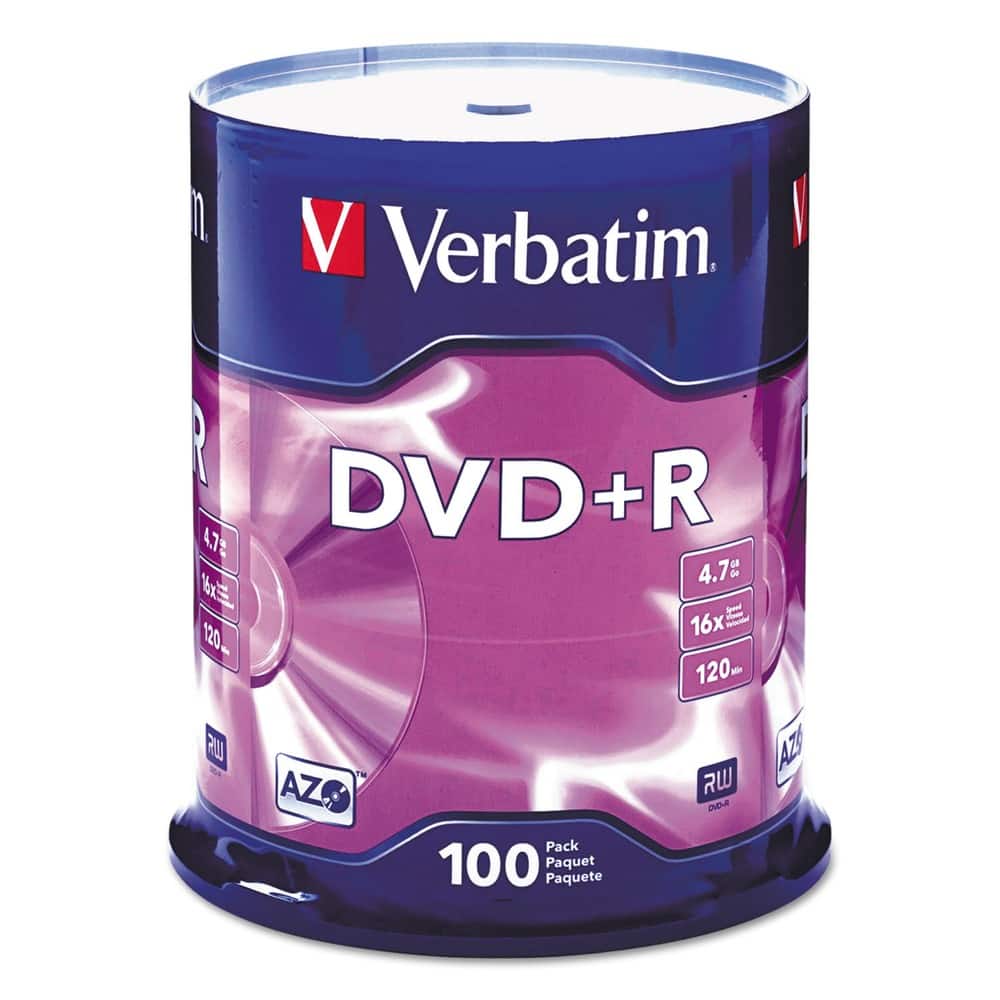 Verbatim - 95098 4.7 GB DVD+R Recordable Disc - (100/Pack) - Silver