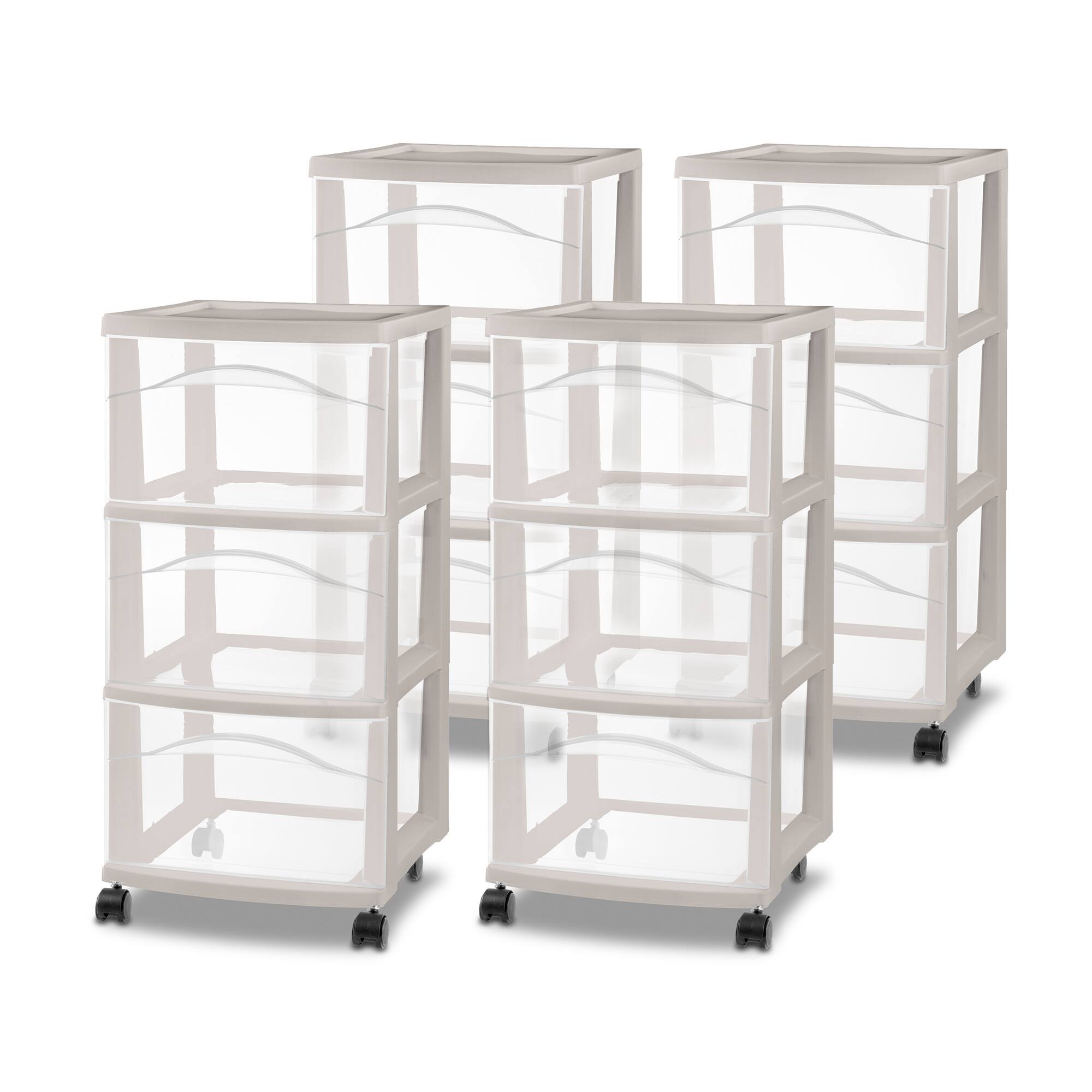 Front. Sterilite - Sterilite 3 Drawer Storage Cart, Plastic Rolling Organization, Grey Pumice, 4 Pk - Grey Pumice.