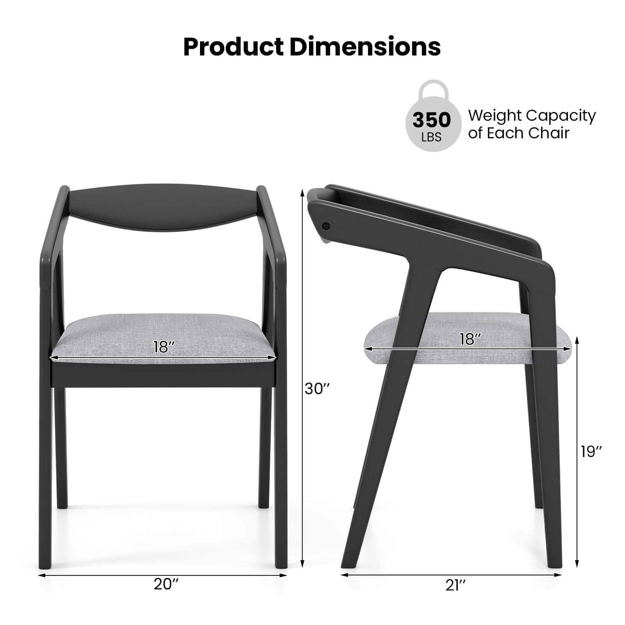 Product Dimensions: 350 lb weight capacity per chair. 18" seat height, 18" back height, 30" armrest height, 19" seat depth, 20" back depth, and 21" armrest depth.