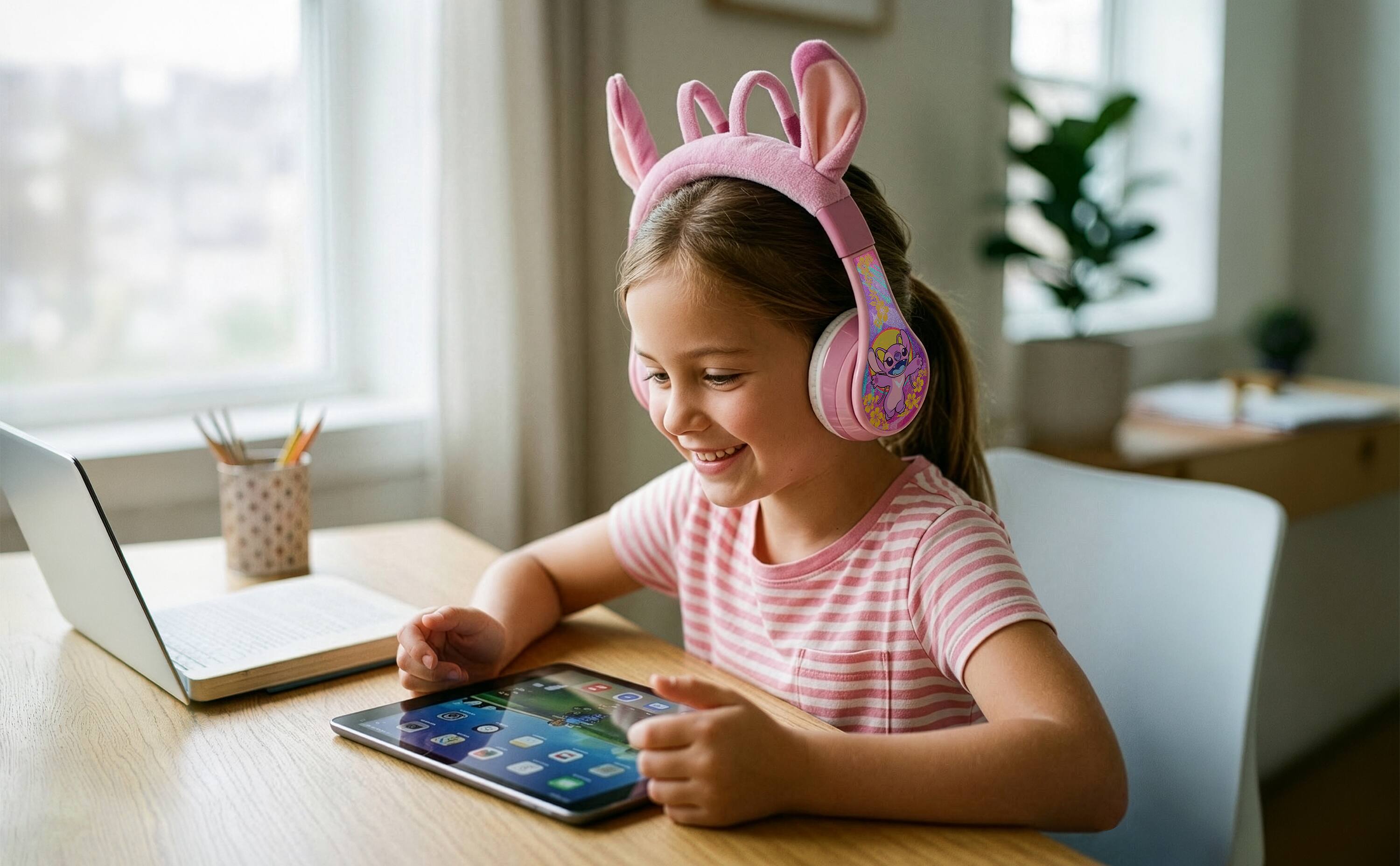 Back. eKids - Disney Stitch Angel Bluetooth Headphones for Kids.