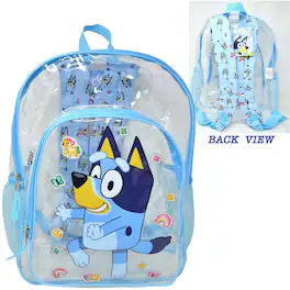 UPD - Bluey 16" Clear Backpack for Kids Transparent Bag with 2 Side Mesh Pockets - Multicolored
