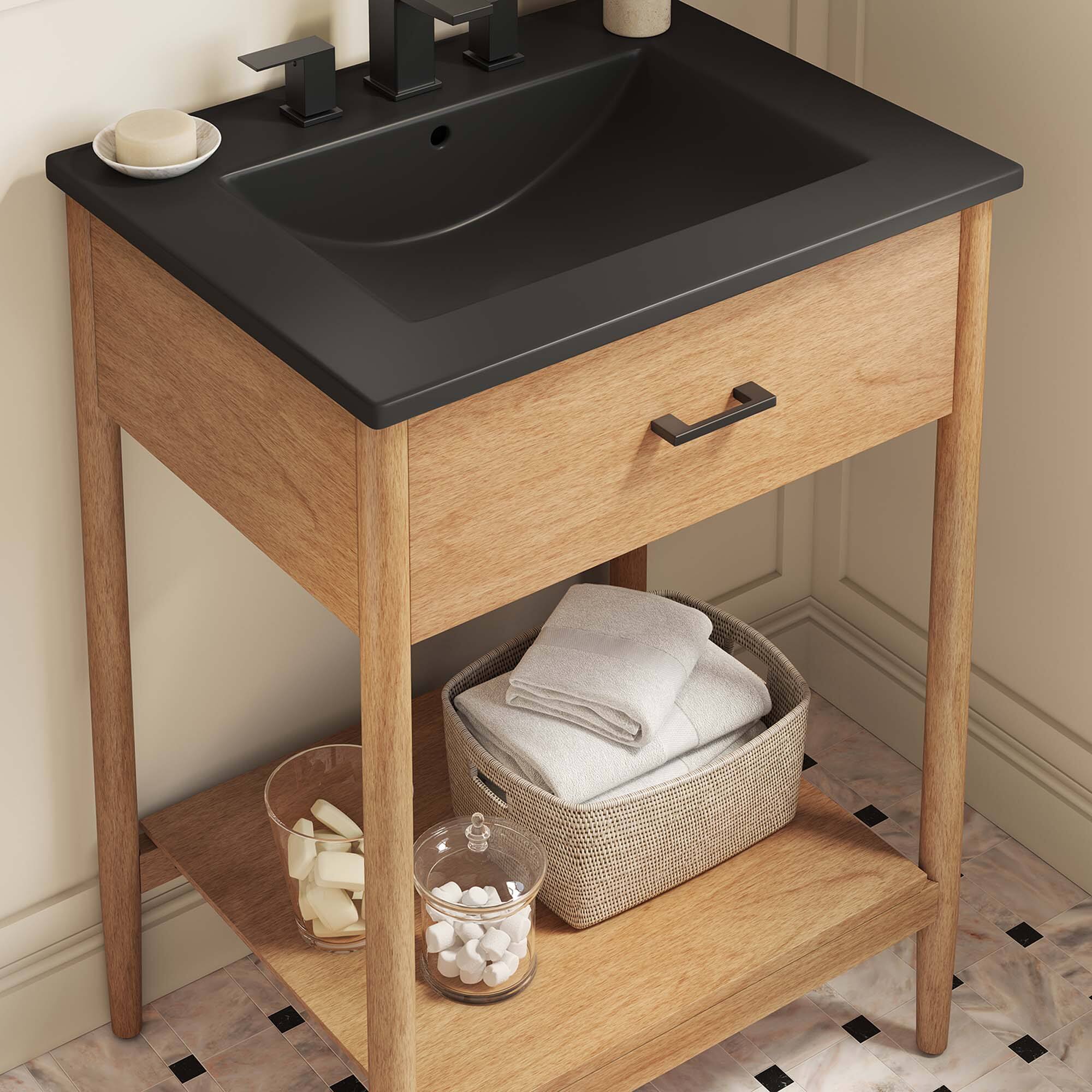Alt View 1. Modway - Zaire Bathroom Vanity Basin Included by Modway - Natural Black.
