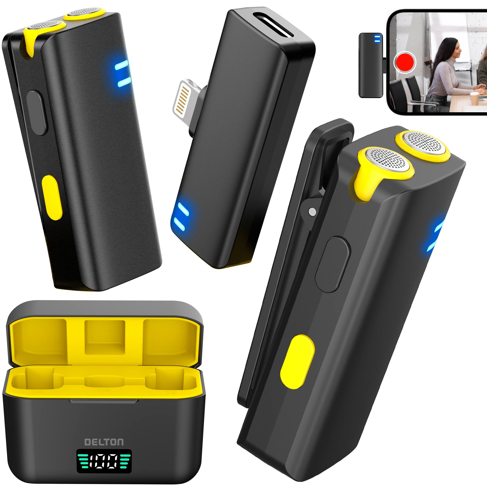 Delton - M27 Two Wireless Lavalier Microphones and iPhone/iPad Lightning Receiver, Black (DLM27L) - Black