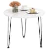 Front. Costway - Small Round Coffee Table w/ Thickened Tabletop & Metal Tripod Legs Faux Marble - White.