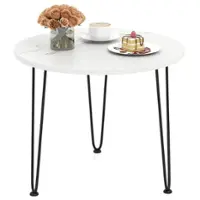 Costway Small Round Coffee Table w/ Thickened Tabletop & Metal Tripod Legs Faux Marble - White - Front_Zoom