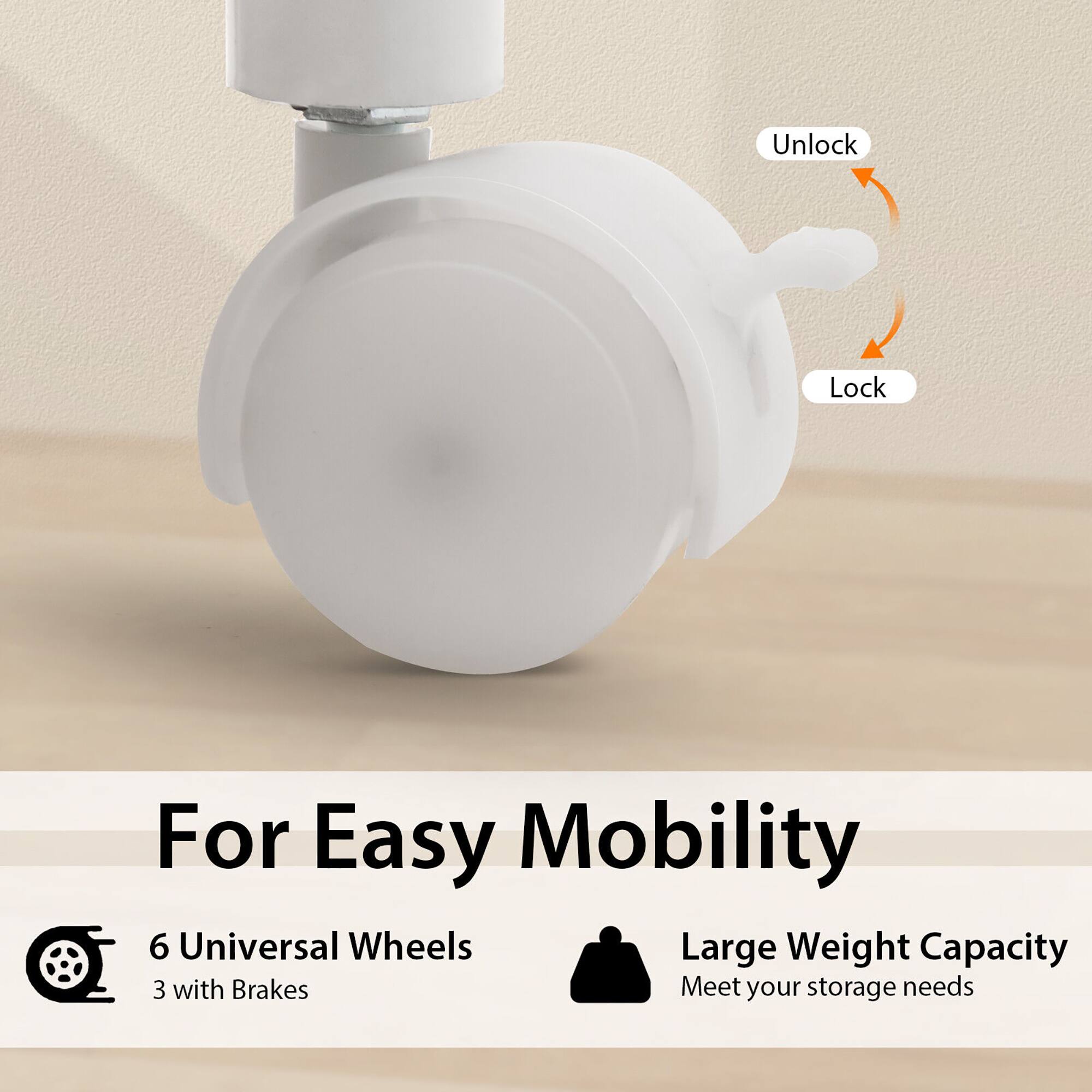 For Easy Mobility
6 Universal Wheels
Large Weight Capacity
3 with Brakes
Meet your storage needs