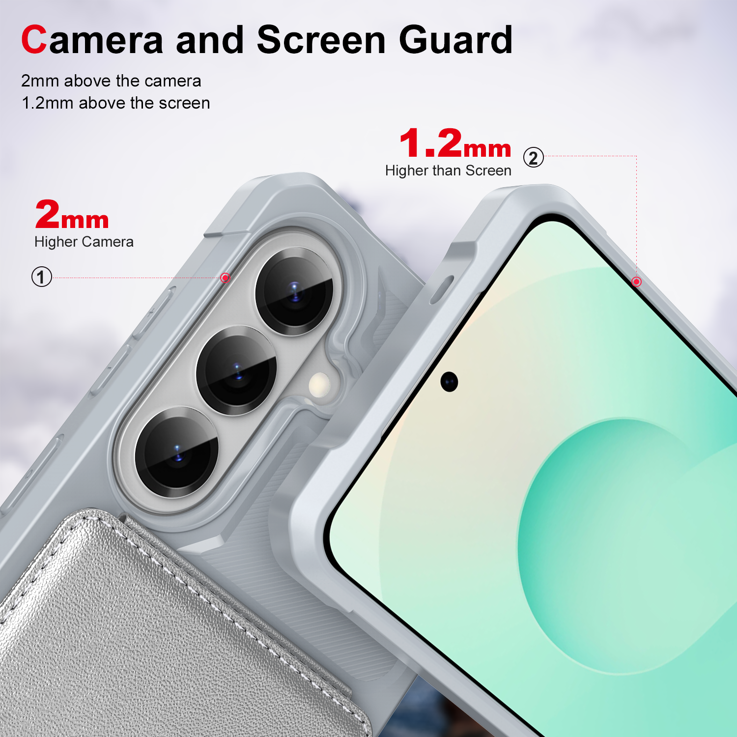 Camera and Screen Guard

2mm above the camera  
1.2mm above the screen

2mm  
Higher Camera

1.2mm  
Higher than Screen