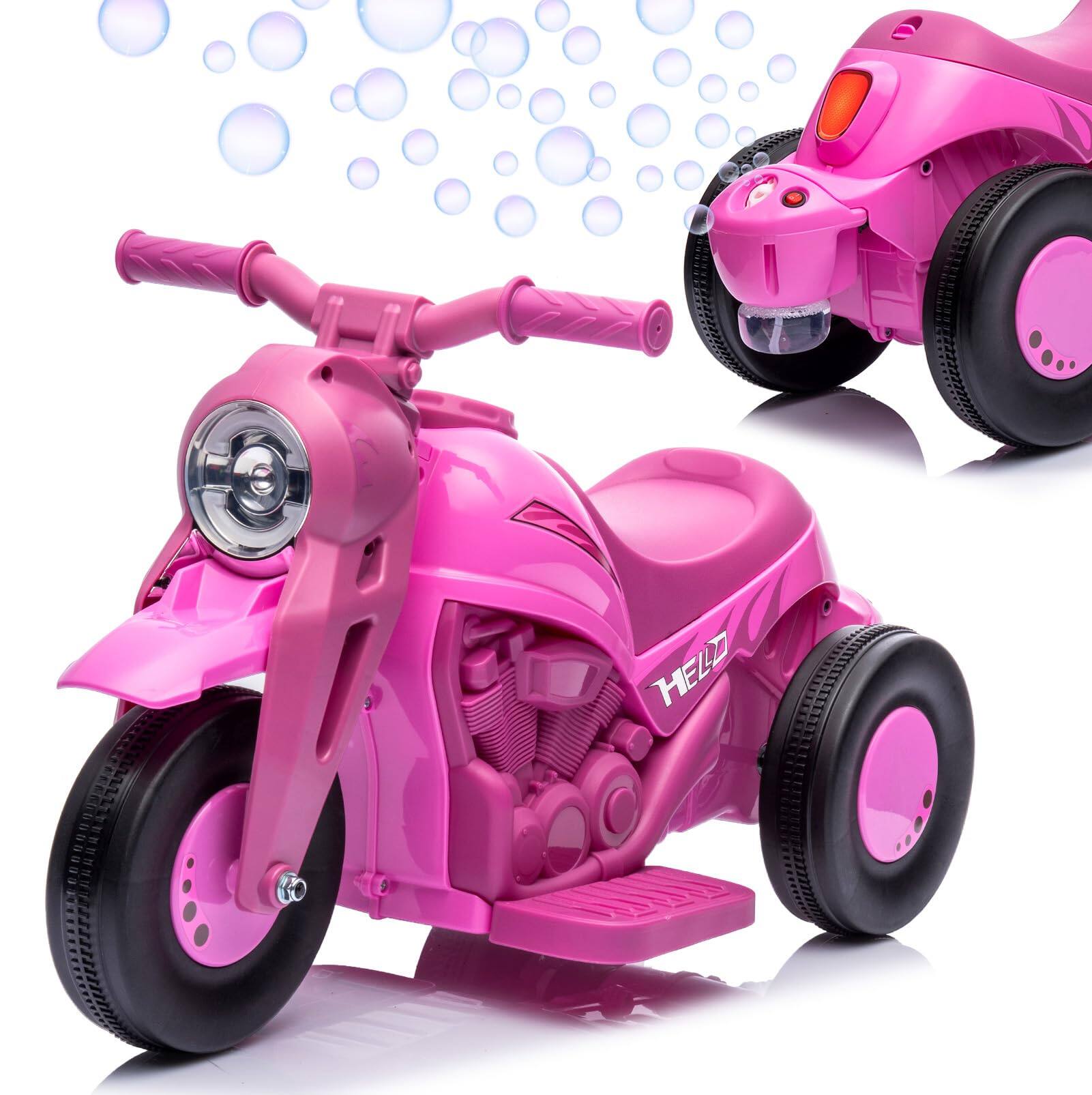 Front. Babevy - Kids Motorcycle with Bubble Function, Patikuin 6V Bubble Motorcycle Ride on Toy Car for Kids w/LED Headlights, Music - Pink.