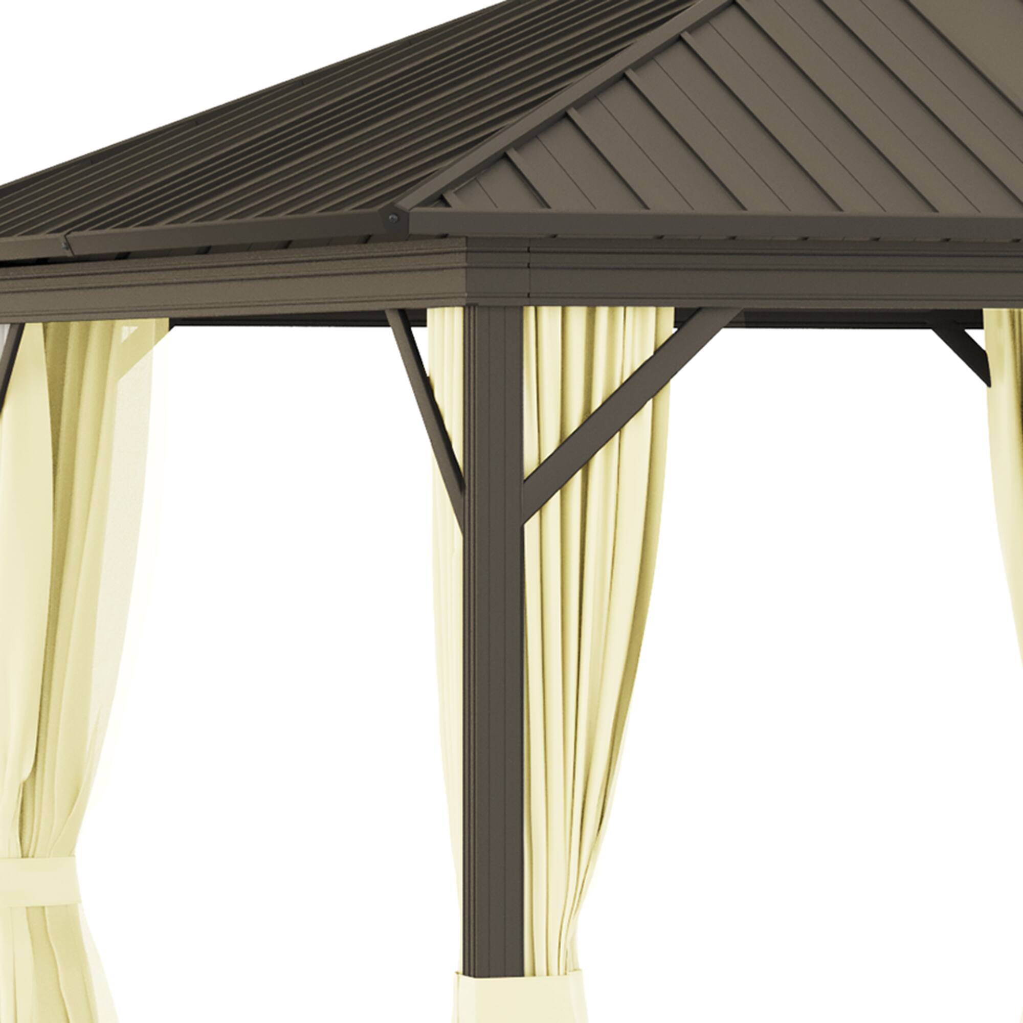Alt View 8. Outsunny - 10' x 12' Hardtop Gazebo with Curtains and Netting, Permanent Pavilion Metal Single Roof Gazebo Canopy - Cream White.