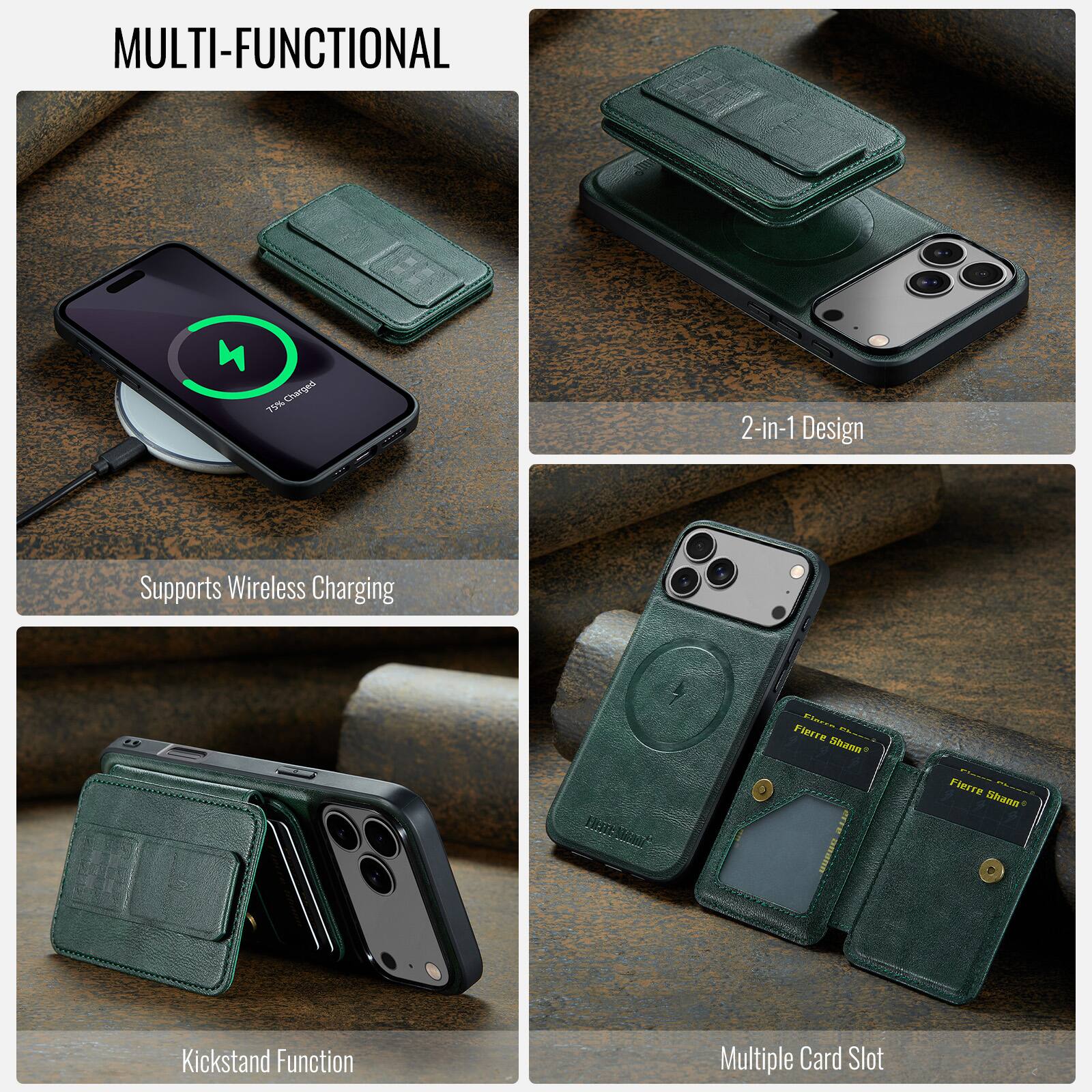 MULTI-FUNCTIONAL

- 2-in-1 Design
- Supports Wireless Charging
- Kickstand Function
- Multiple Card Slot