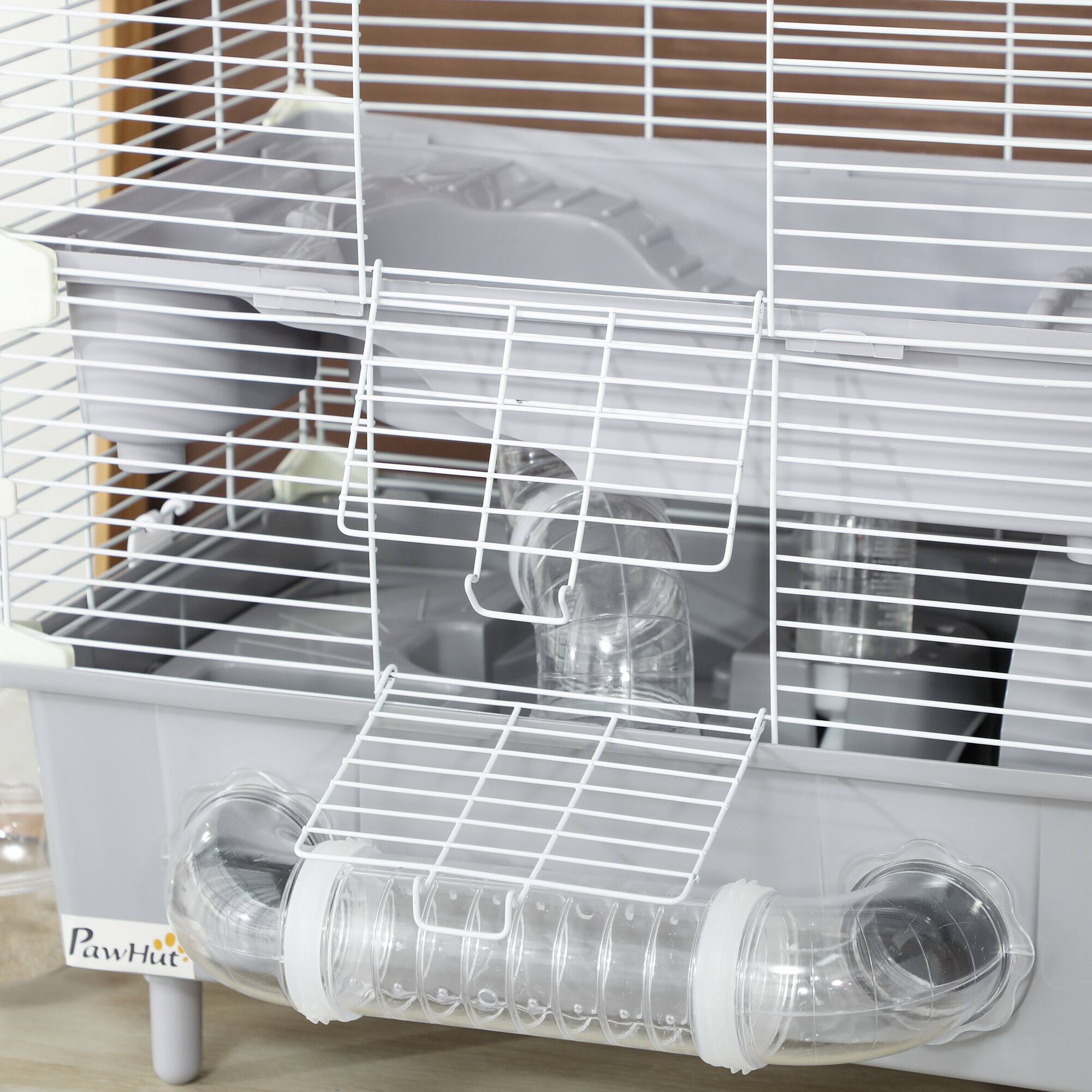 Alt View 5. Pawhut - 2-Tier Hamster Cage, Sand Bathroom, Running Wheel, Water Bottle, Tubes, Accessories, Small Animal Cage.