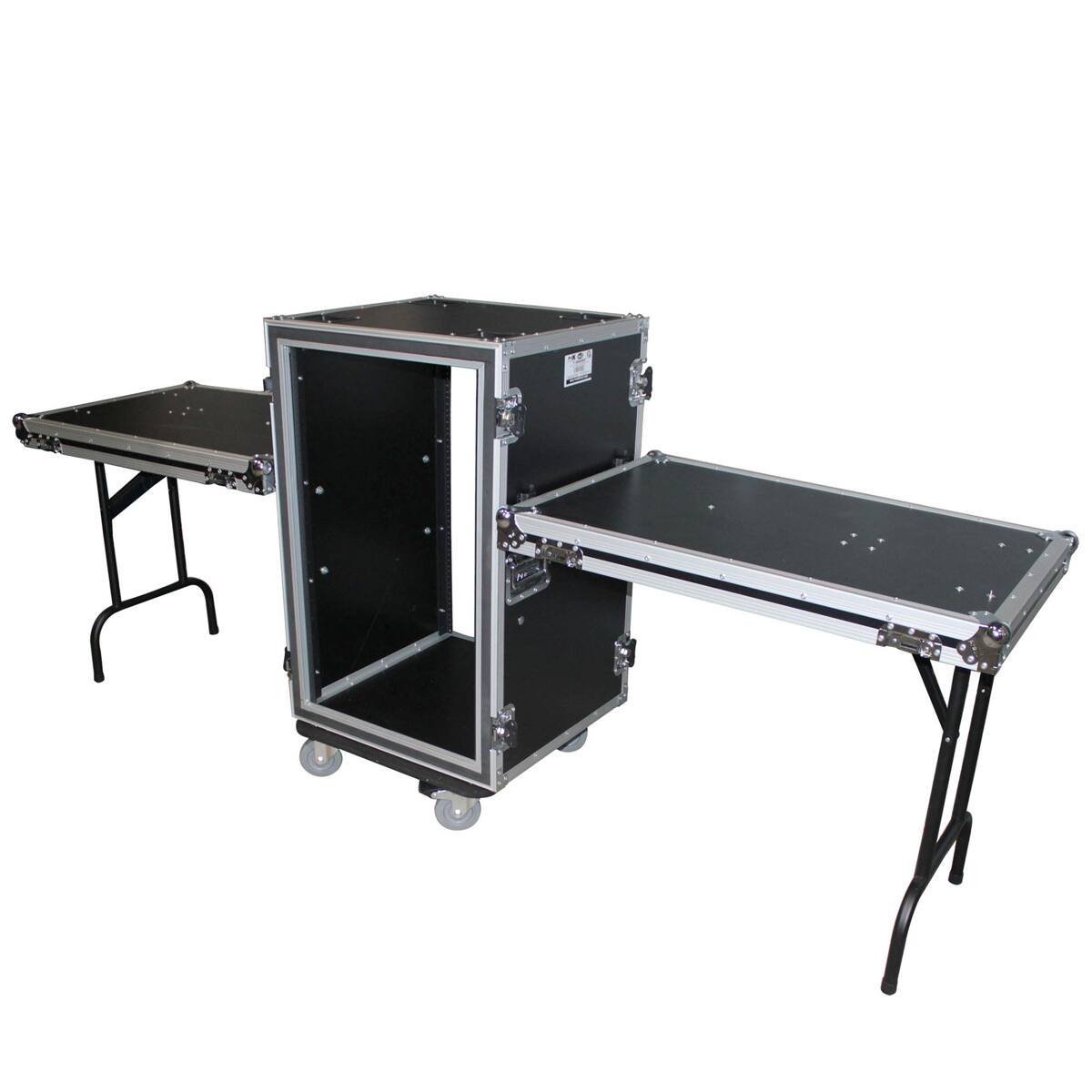 Alt View 2. ProX - ProX T-14RSP24WDST 14U Vertical Shockproof Amp/Rack Case with Dual Side Tables & 4 Casters, 24" Rail to Rail.