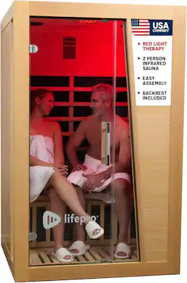 LifePro - Rejuvacure Duet 2-Person Infrared Sauna – Indoor Hemlock Wood Sauna with Chromotherapy & Bluetooth - Brown