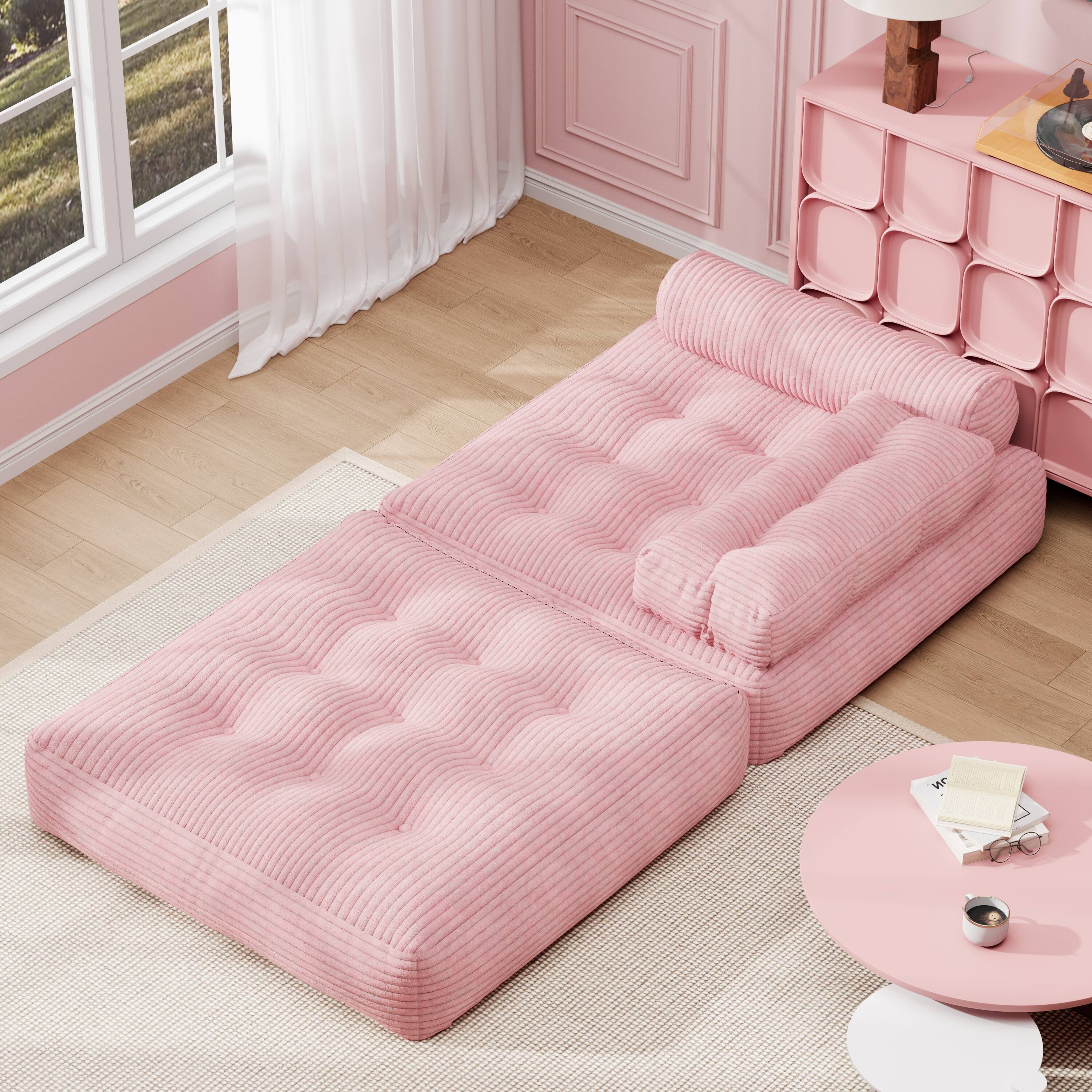 Angle. COQOOL - Folding Sofa Bed, Convertible Sleeper Chair with Pillow Foldable Mattress with Back Support - pink.