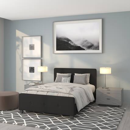 Front. Emma + Oliver - Button Tufted Upholstered Platform Bed - Black.