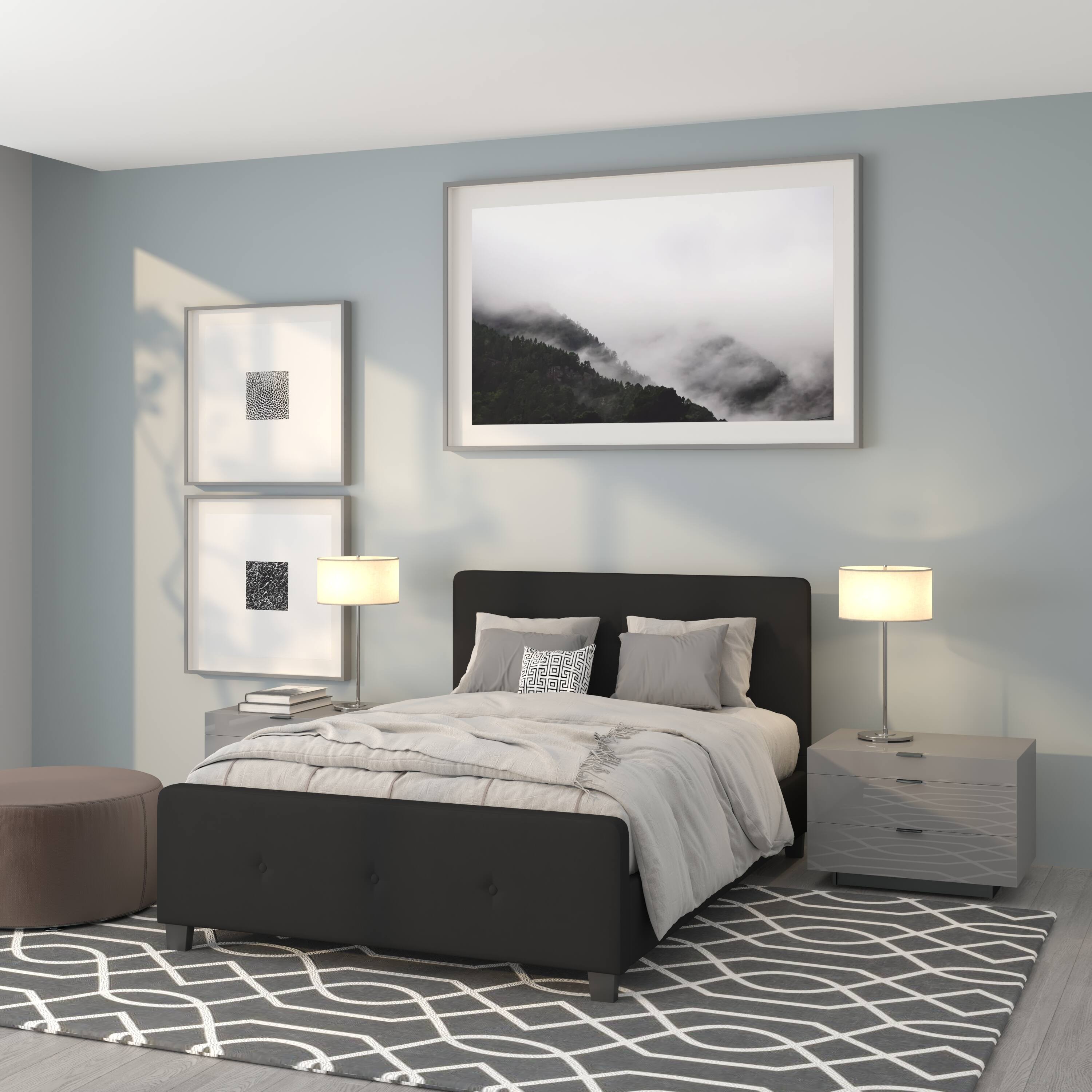 Emma + Oliver - Button Tufted Upholstered Platform Bed - Black