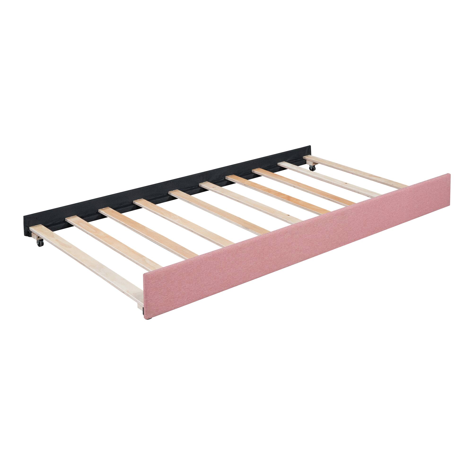 Alt View 9. Tiramisubest - Upholstered Daybed with Trundle Twin Size Sofa Bed Frame No Box Spring Needed, Linen Fabric(Pink) - Pink.