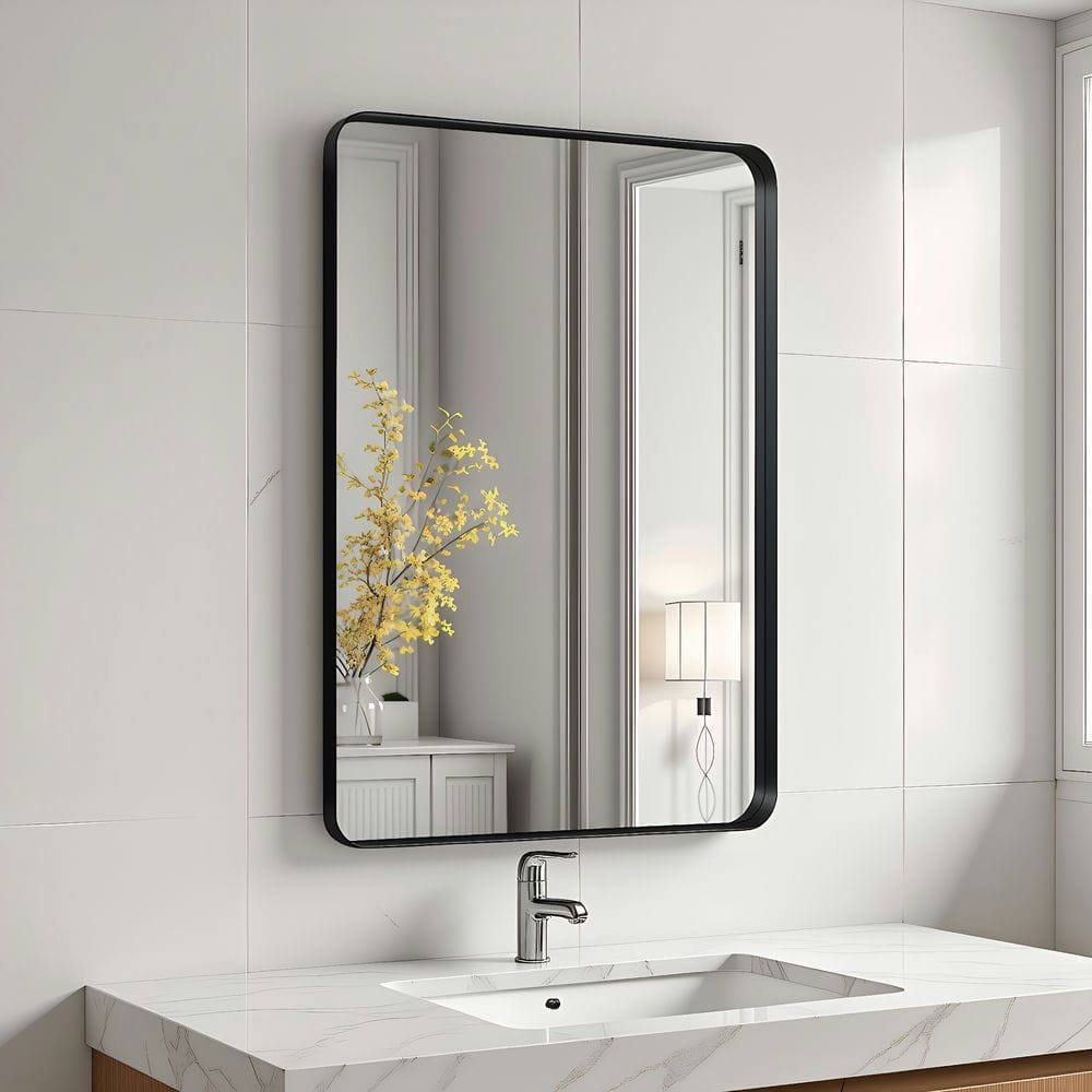 Alt View 6. Kadyn - 36x24 Inch Large Rectangle Wall Mirror with Rounded Corners and Black Frame - Black.