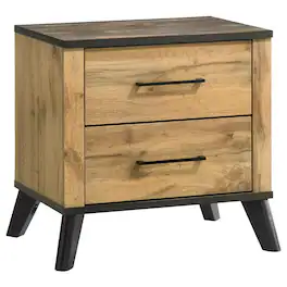 Manhattan Lane - Wemy Nightstand with 2 Drawers, Metal Legs, Weathered Pine Wood - Dark Brown, Black