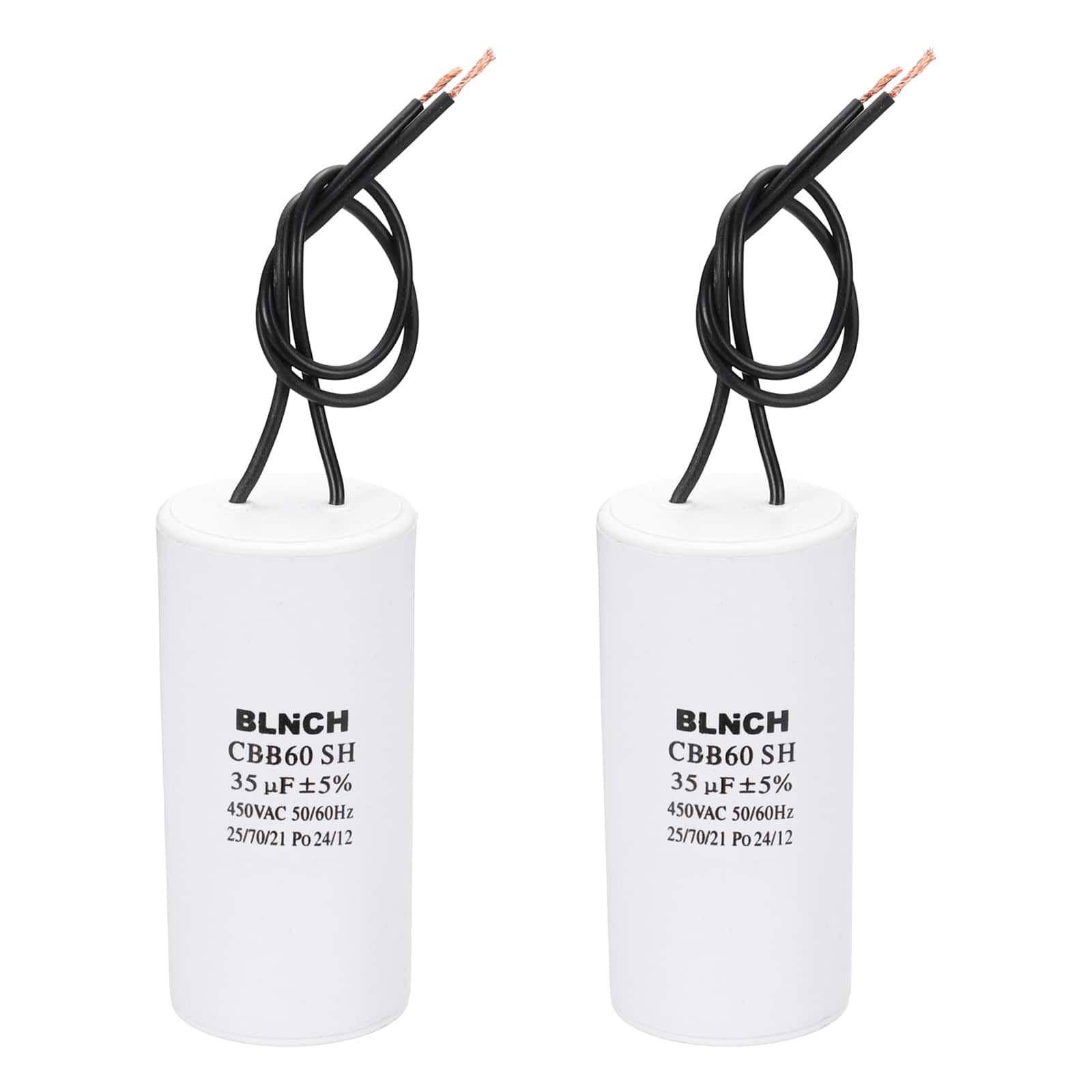 Unique Bargains - 2pcs 35uF CBB60 Running Capacitor, AC 450V 2 Wire for Air Compressor, Washing Machine, Refrigerator, Air Conditioner - White