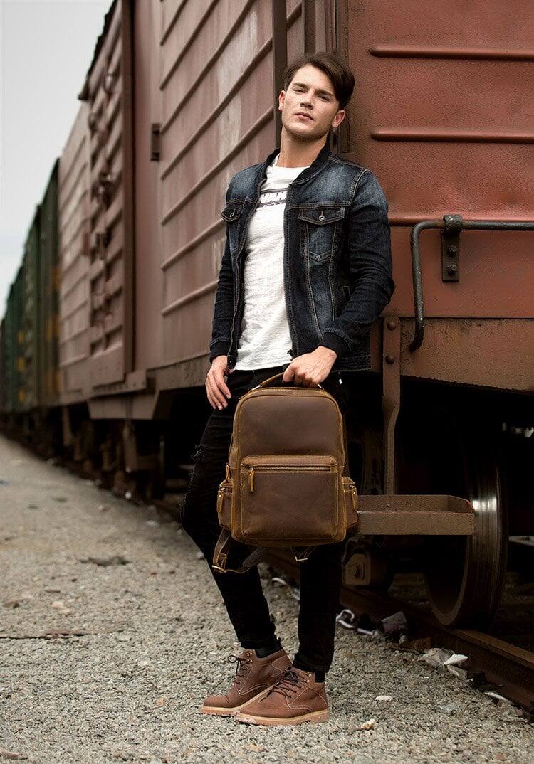 Alt View 7. Steel Horse Leather - The Langley Backpack | Genuine Vintage Leather Backpack - Brown.