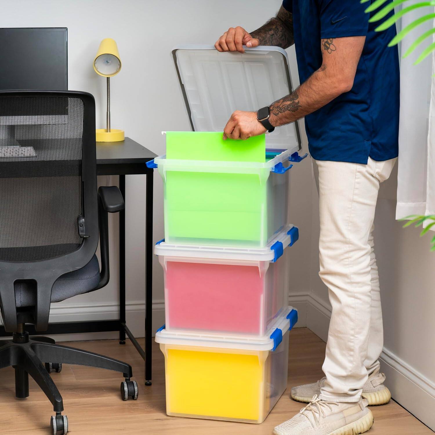 Alt View 4. IRIS USA - IRIS USA 32Qt Plastic File Box, Stackable Nestable, Blue, 3Pk.