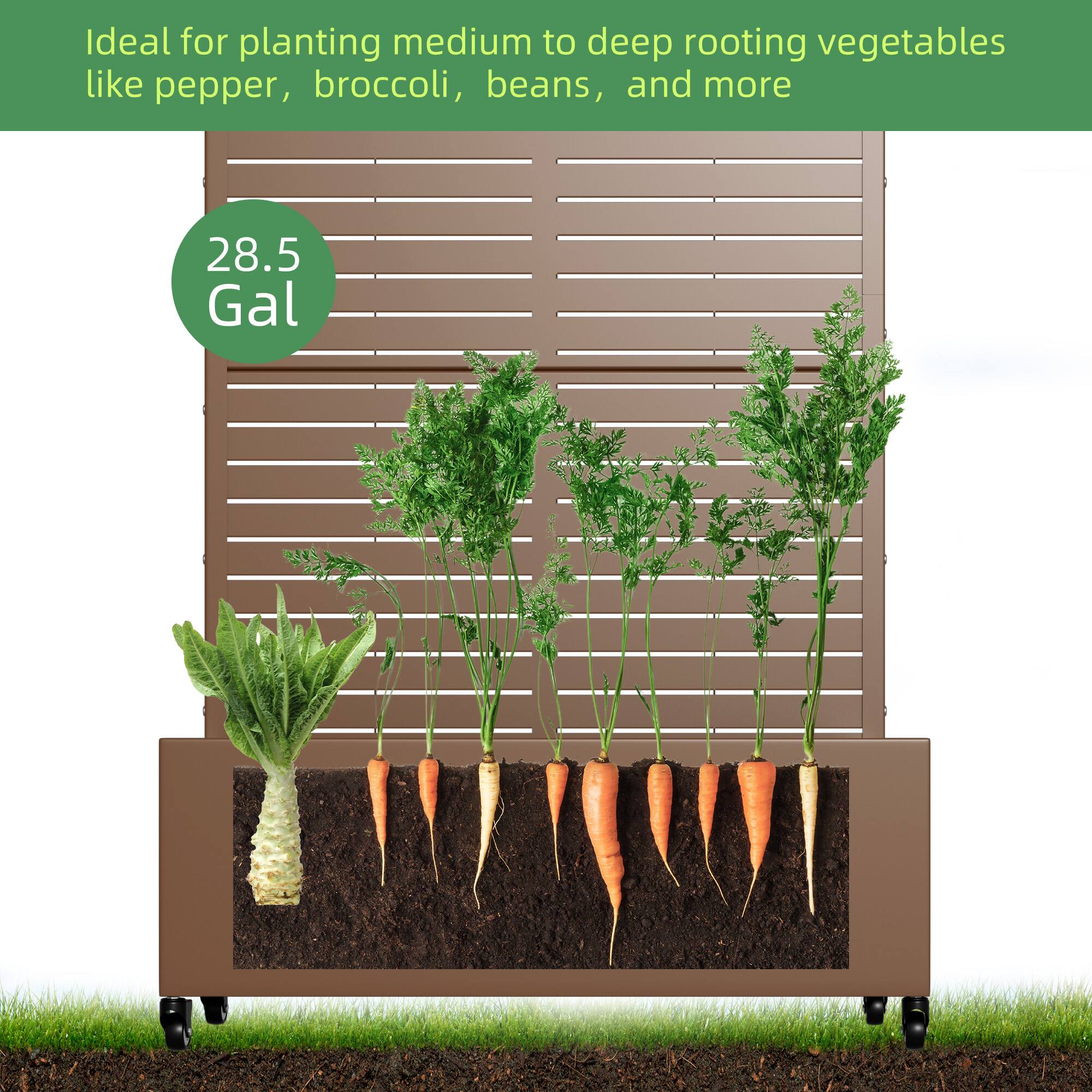Ideal for planting medium to deep rooting vegetables like pepper, broccoli, beans, and more

28.5 Gal