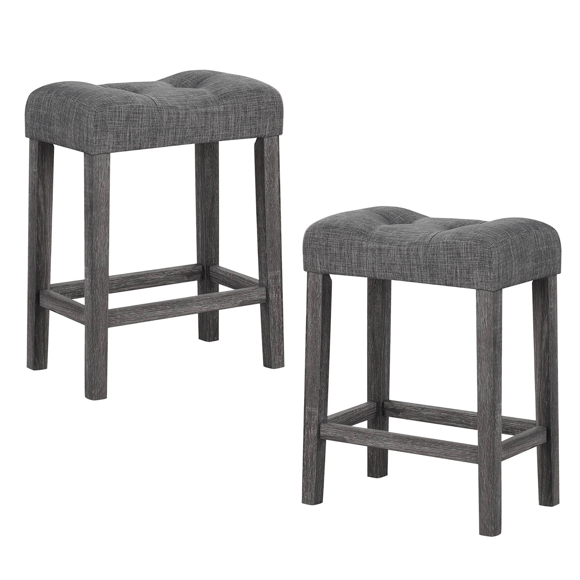 Alt View 9. Gymax - Gymax 24'' Saddle Bar Stools Set of 4 w/ Footrest Rubber Wood Frame for Kitchen Island - Gray.