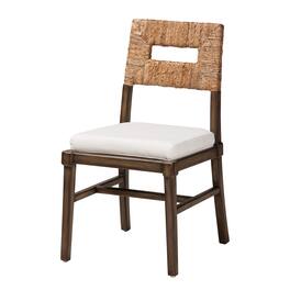 bali & pari - Porsha Modern Bohemian Finished Mahogany Wood and Natural Rattan Dining Chair - White/Natural Brown/Walnut Brown
