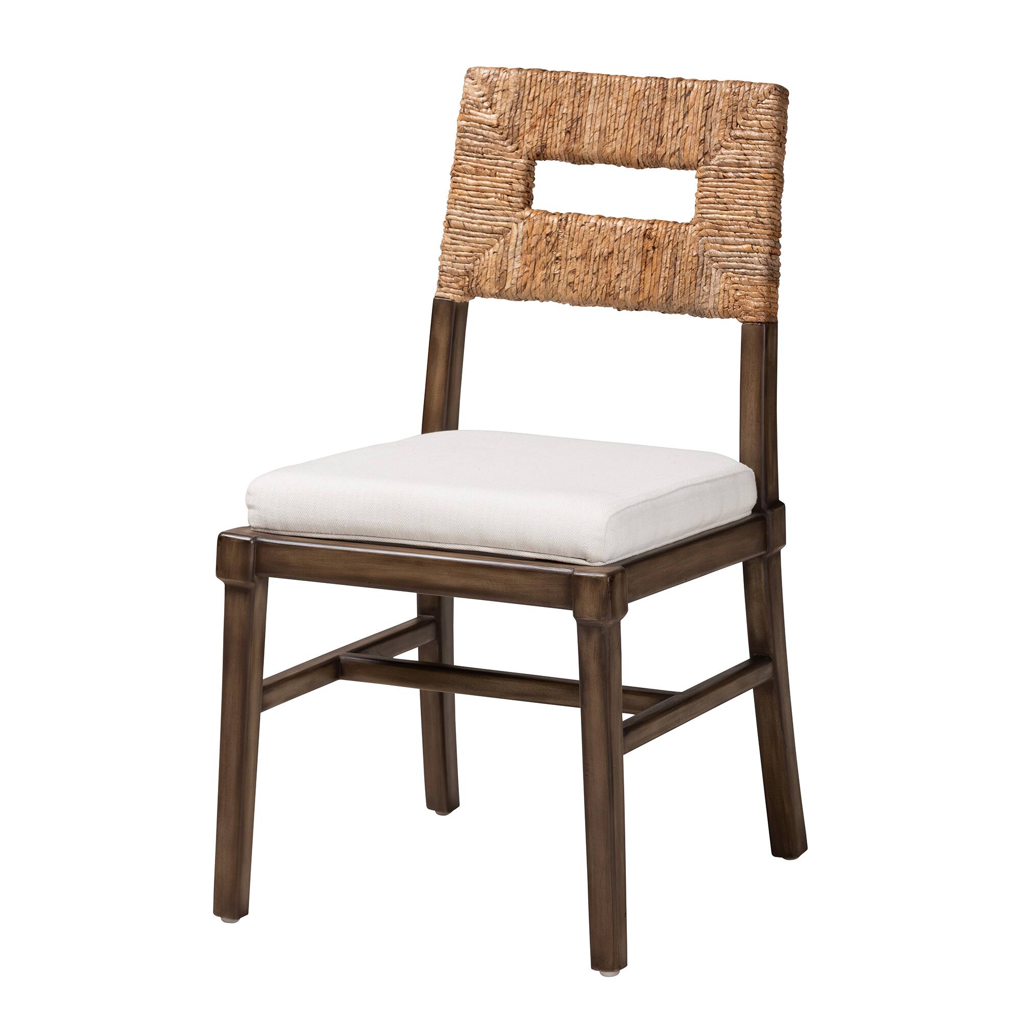 Front. bali & pari - Porsha Modern Bohemian Finished Mahogany Wood and Natural Rattan Dining Chair - White/Natural Brown/Walnut Brown.
