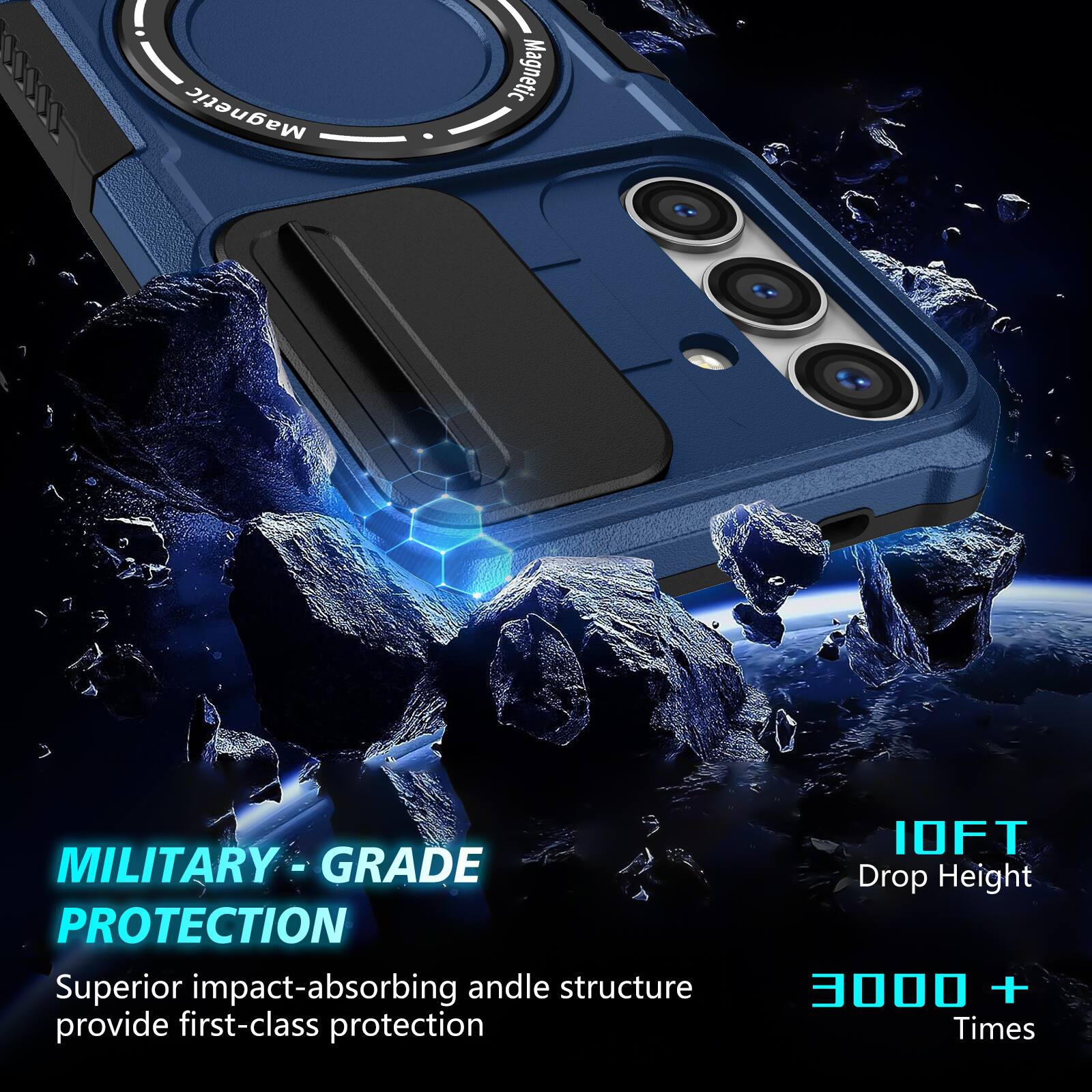 10000  
Magnetic  
Magnetic  
MILITARY - GRADE PROTECTION  
Superior impact-absorbing andle structure provide first-class protection  
10FT Drop Height 3000 + Times