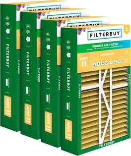 Filterbuy - 16x25x5 MERV 11 Pet & Allergy Defense, Pleated HVAC AC Furnace Air Filters Replacement for Amana & More (4-Pack) - Gold