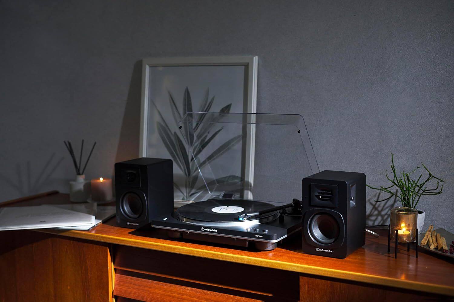 Alt View 2. Audio-Technica - Audio-Technica AT-SP3X Powered Bookshelf Bluetooth Speakers - Black.