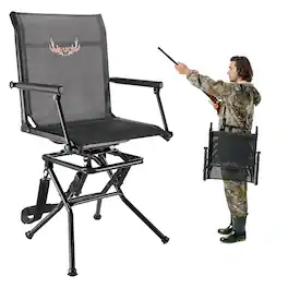 VEVOR - Hunting Chair, 360° Silent Swivel, Foldable Lightweight Portable Blind Chair, Heavy-Duty Steel Frame Ground Stool Seat - Black