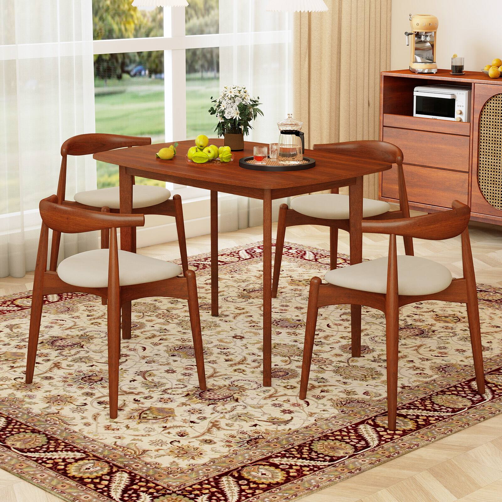 Alt View 4. Gymax - Gymax 43'' Rectangular Wooden Dining Table for 2-4 People w/Rubber Wood Legs - Brown.