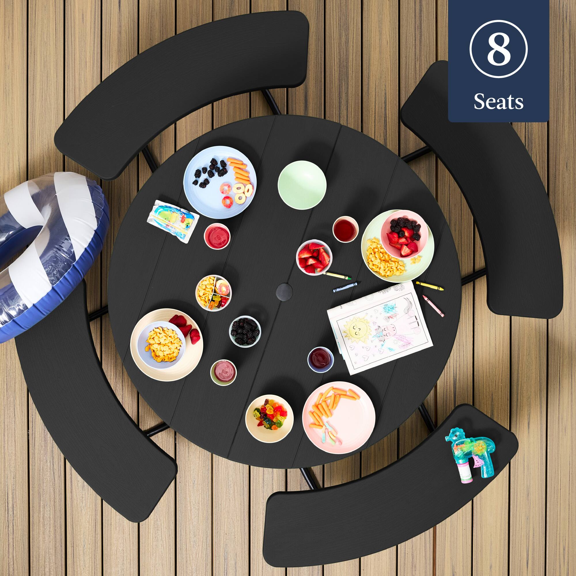 Alt View 2. Best Choice Products - Best Choice Products 8-Person Circular Outdoor Picnic Table w/ 4 Benches, Umbrella Hole, 2000lb Capacity - Black - Black.