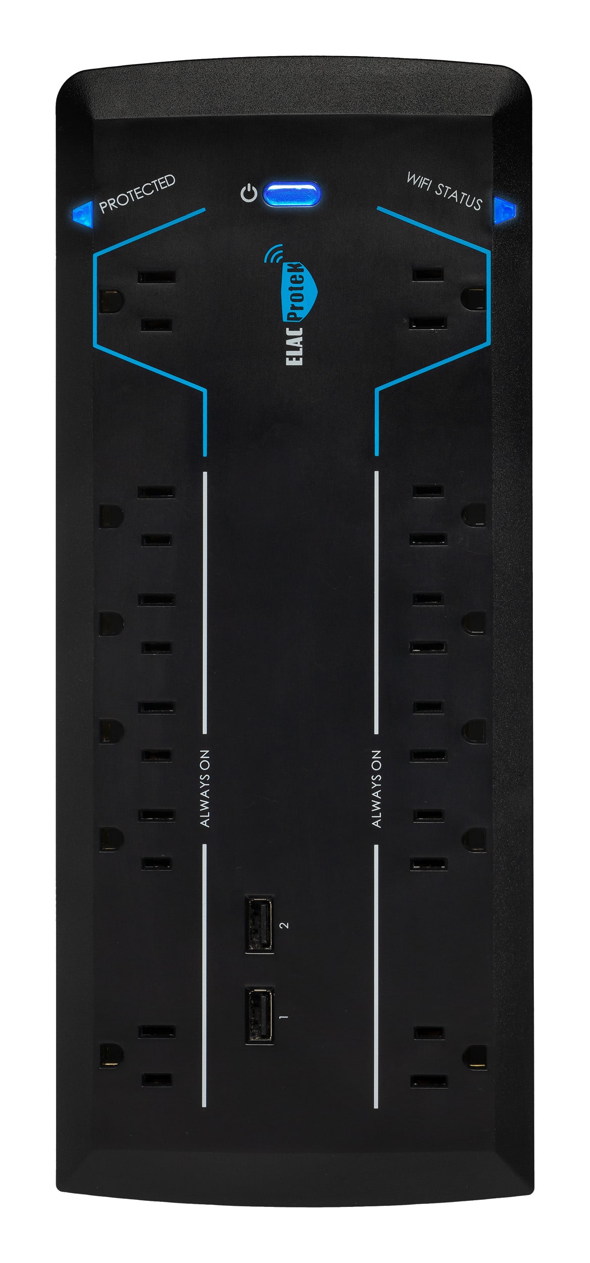 Front. ELAC ProteK - 12 Outlet 3600 Joules Surge Protector - Black.