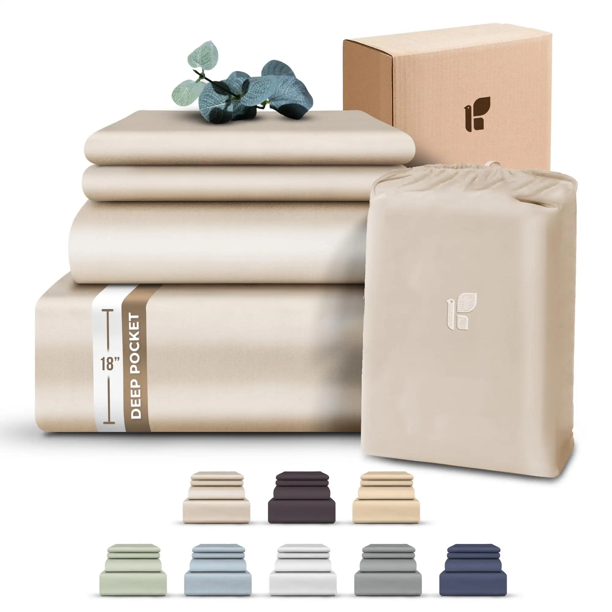 MAGICAL RUBS - Eucalyptus Tencel Queen Bed Sheets 18 Inch Deep Pocket With Elastic Corner Straps Silk Lyocell (oat Milk 4pc Queen) L - Oat Milk Queen 4PC