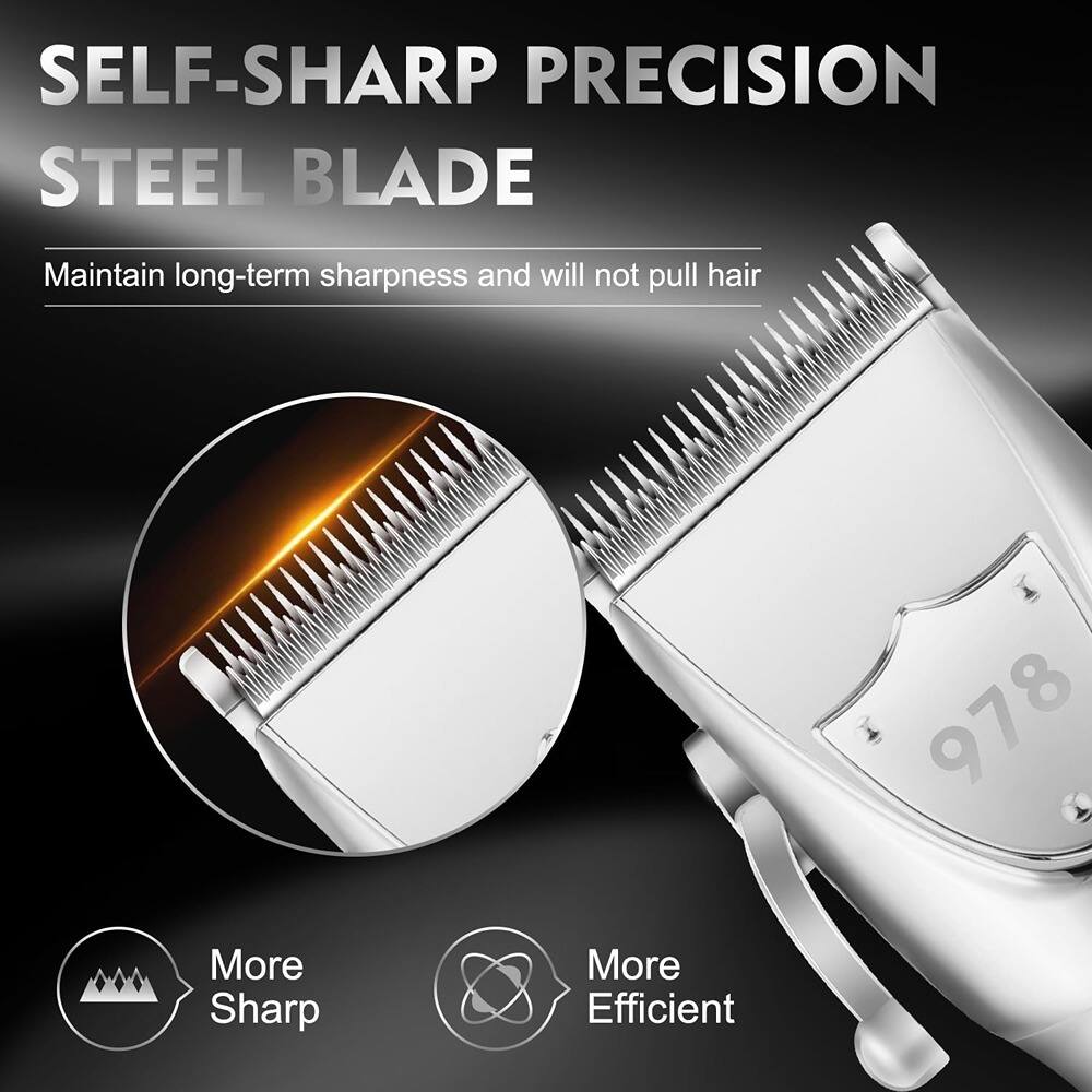 SELF-SHARP PRECISION  
STEEL BLADE  

Maintain long-term sharpness and will not pull hair  

More Sharp  
More Efficient
