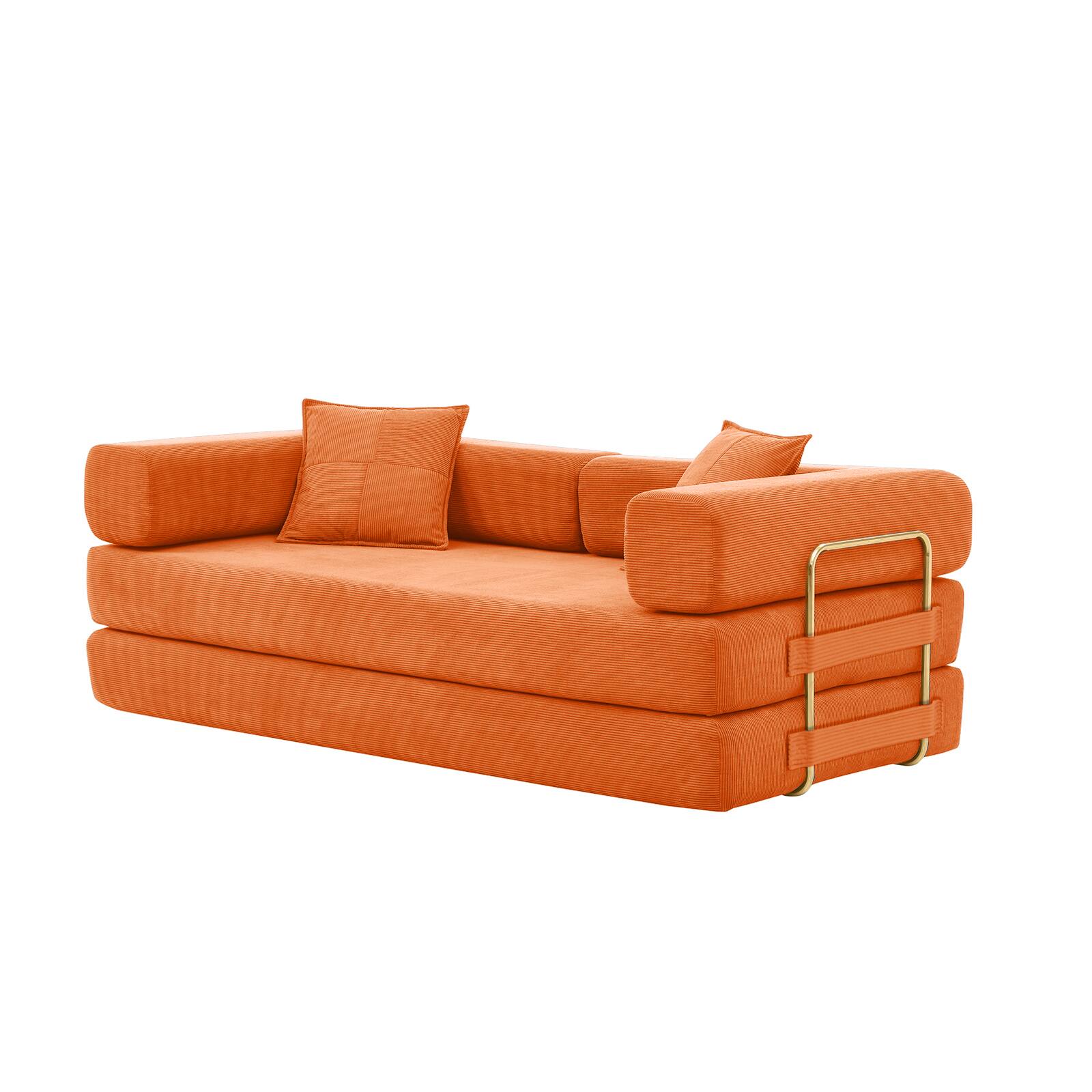 Alt View 1. Trinkets Crazed - 4-In-1 Free Combination Loveseat Convertible Sleeper Sofa Bed Floding Futon Couch Corduroy Modular Sofa Couch - Orange.