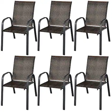 Front. Costway - Costway Set of 6 Patio Rattan Dining Chairs Stackable Armrest Garden - Brown.