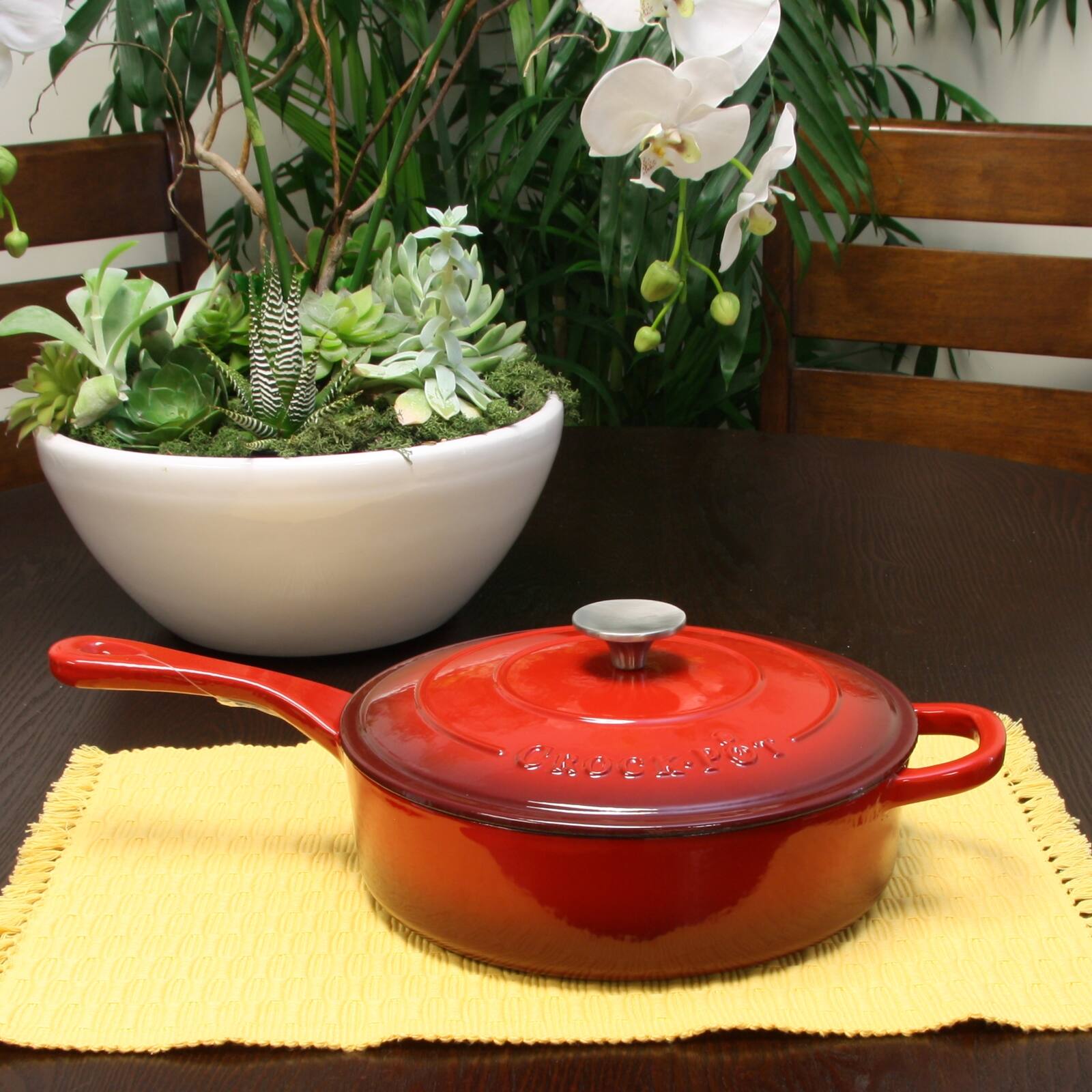 Alt View 2. Crock-Pot - Crock Pot Artisan 3.5 Quart Enameled Cast Iron Deep Sauté Pan With Self Basting Lid in Scarlet Red - Scarlet Red.