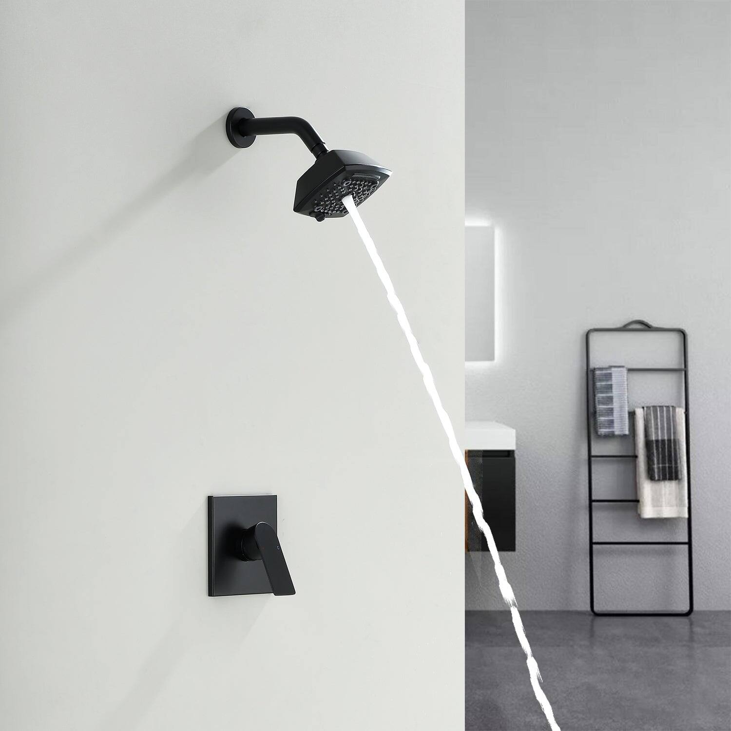 Alt View 2. Boyel Living - Black Brass Shower Faucet Set cUPC Pressure Balance Valve 5-Function ABS Top Spray 1/2NPT Thread - Matte Black.
