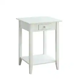 FurniFact - Wooden End Table with Drawer and Shelf for Living Room Use - White