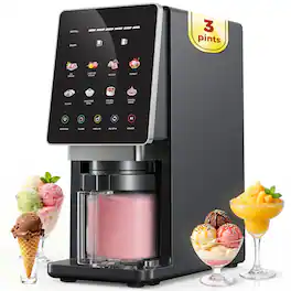 Alcarin - Ice Cream Maker for Homemade, 10 One-Touch Programs with 3 Pints, Frozen Treat, Gelato, Yorgurt, Sorbet, Mix-in & More - Black